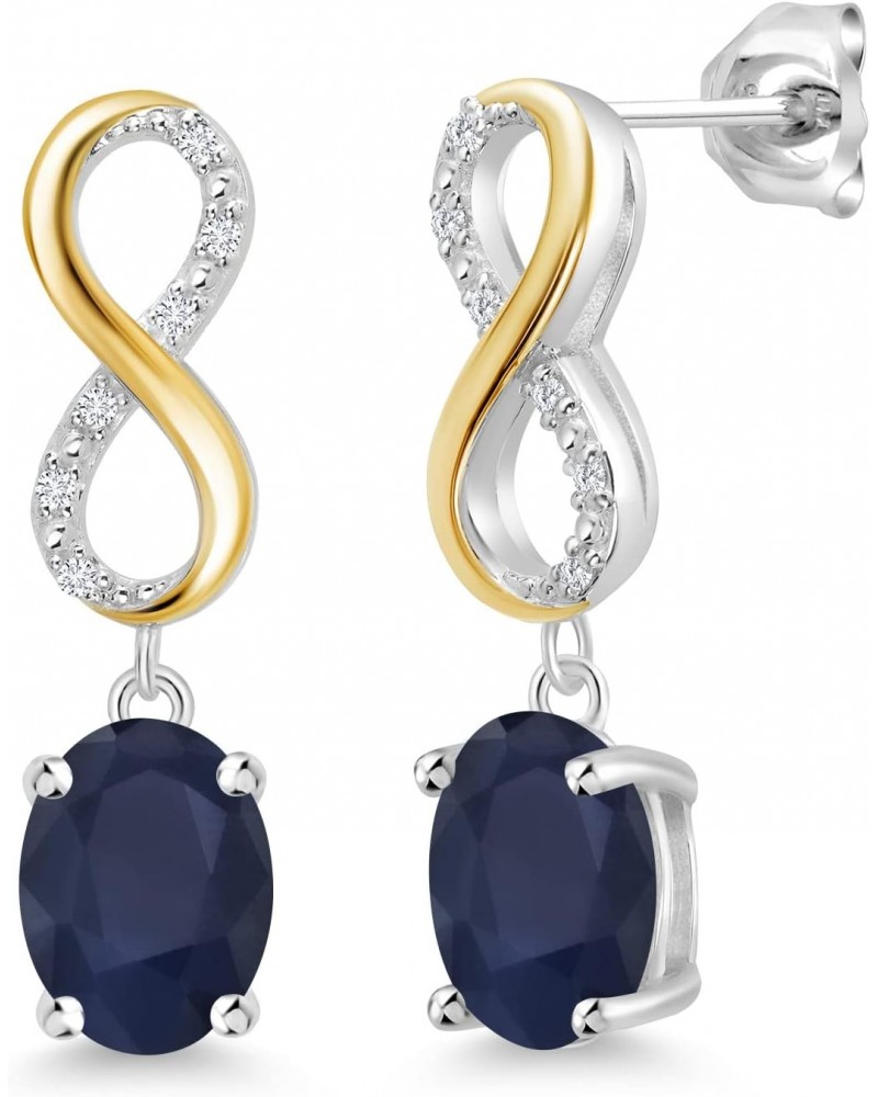 Keren Hanan 925 Sterling Silver 10K Yellow Gold Blue Sapphire and White Lab Grown Diamond Dangle Infinity Earrings For Women ...