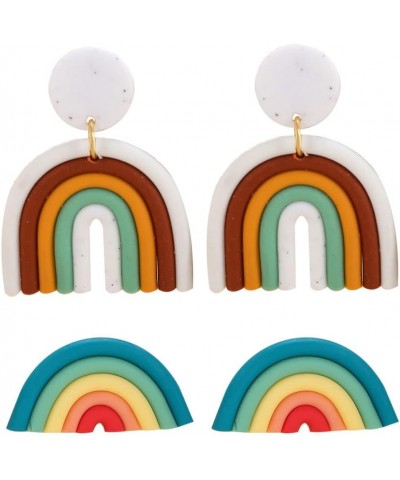 Clay Earrings for Women Handmade Polymer Clay Rainbow Earrings Colorful Ceramic Clay U Shape Dangle Earrings Bohemian Bulk Je...