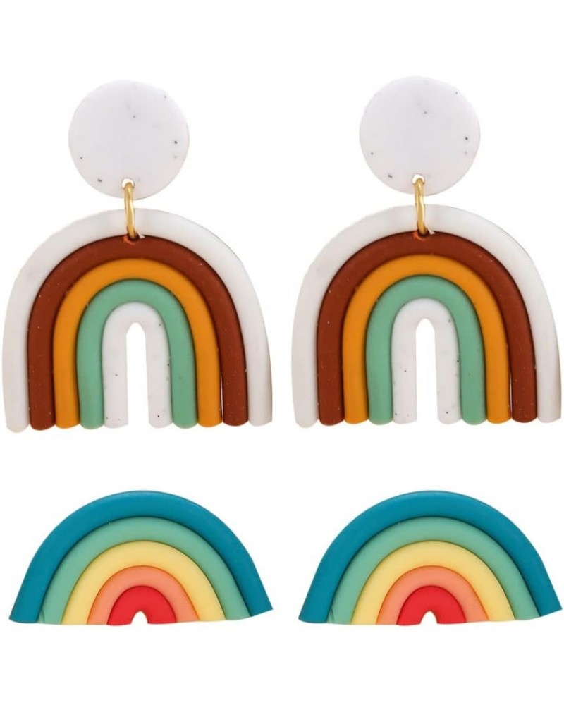 Clay Earrings for Women Handmade Polymer Clay Rainbow Earrings Colorful Ceramic Clay U Shape Dangle Earrings Bohemian Bulk Je...