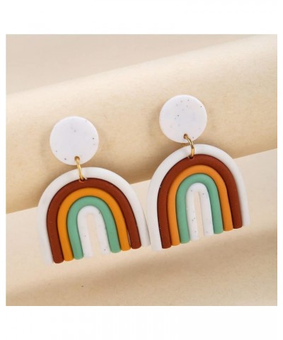 Clay Earrings for Women Handmade Polymer Clay Rainbow Earrings Colorful Ceramic Clay U Shape Dangle Earrings Bohemian Bulk Je...