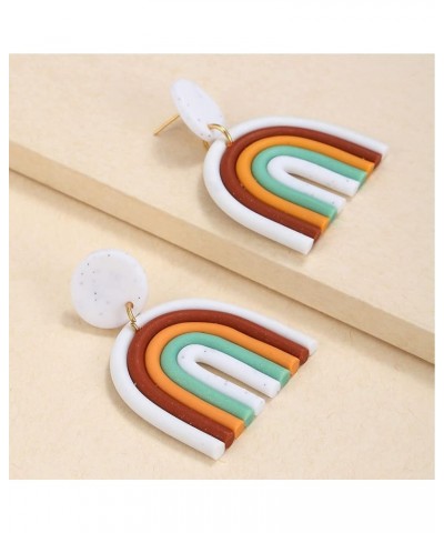 Clay Earrings for Women Handmade Polymer Clay Rainbow Earrings Colorful Ceramic Clay U Shape Dangle Earrings Bohemian Bulk Je...