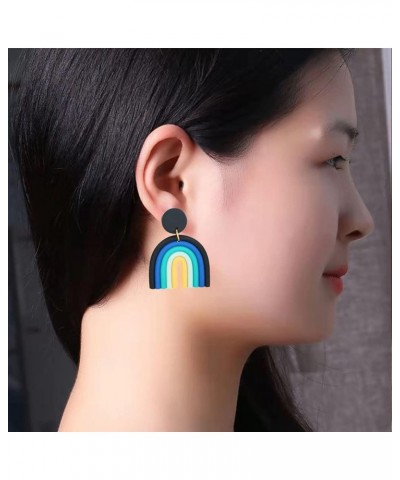 Clay Earrings for Women Handmade Polymer Clay Rainbow Earrings Colorful Ceramic Clay U Shape Dangle Earrings Bohemian Bulk Je...