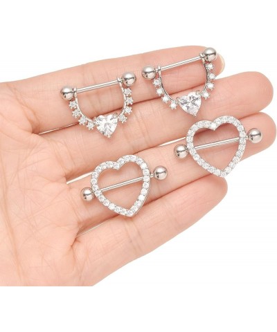 4 Pairs Nipple Ring Stainless Steel CZ Leaf Heart Barbell Nipple Tongue Ring Studs Body Piercing for Women 14G A:Heart $8.83 ...