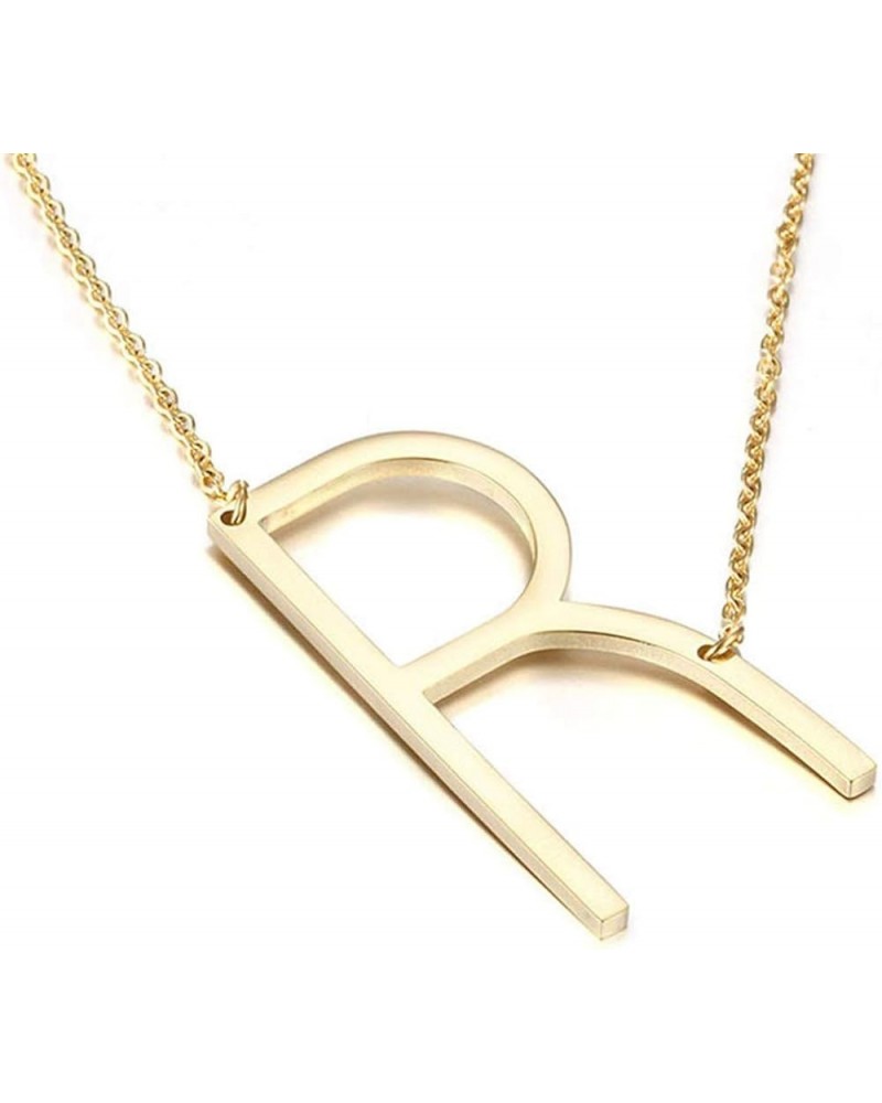 Sideways Initial Necklace 18K Gold Plated Stainless Steel Large Letter Necklace Big Initial Pendant Monogram Name Necklace fo...