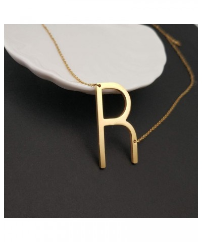 Sideways Initial Necklace 18K Gold Plated Stainless Steel Large Letter Necklace Big Initial Pendant Monogram Name Necklace fo...