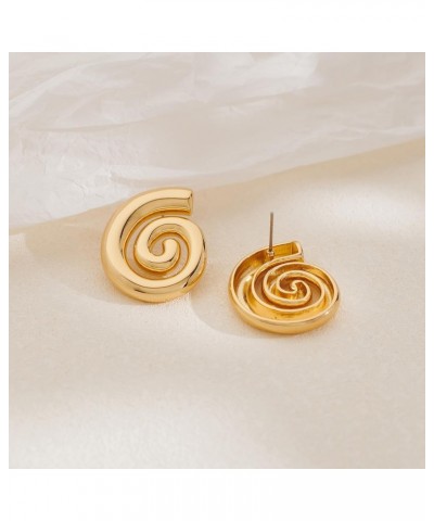 Gold Statement Earrings for Women Spiral Chunky Retro Stud Drop Earrings Trendy Jewelry Gifts for Women $9.53 Earrings