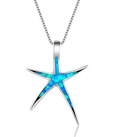 Starfish Necklace for Women Hawaiian Beach Nautical Ocean Pendant Necklace Sterling Silver Polished Starfish Ocean Blue Sea L...