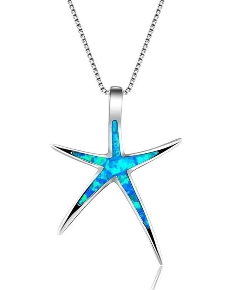 Starfish Necklace for Women Hawaiian Beach Nautical Ocean Pendant Necklace Sterling Silver Polished Starfish Ocean Blue Sea L...