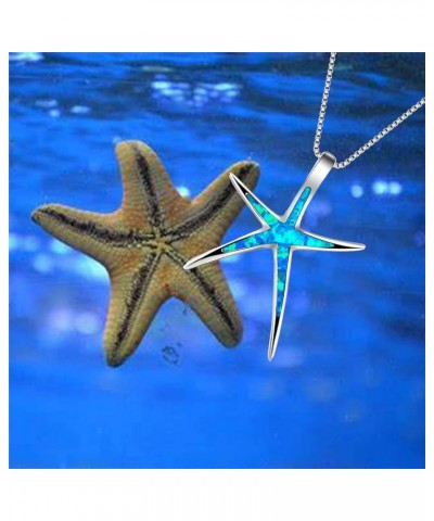 Starfish Necklace for Women Hawaiian Beach Nautical Ocean Pendant Necklace Sterling Silver Polished Starfish Ocean Blue Sea L...