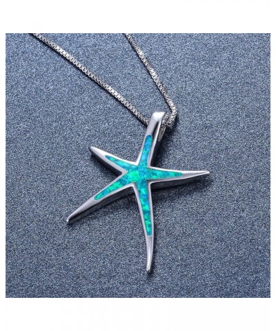 Starfish Necklace for Women Hawaiian Beach Nautical Ocean Pendant Necklace Sterling Silver Polished Starfish Ocean Blue Sea L...