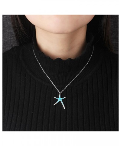 Starfish Necklace for Women Hawaiian Beach Nautical Ocean Pendant Necklace Sterling Silver Polished Starfish Ocean Blue Sea L...