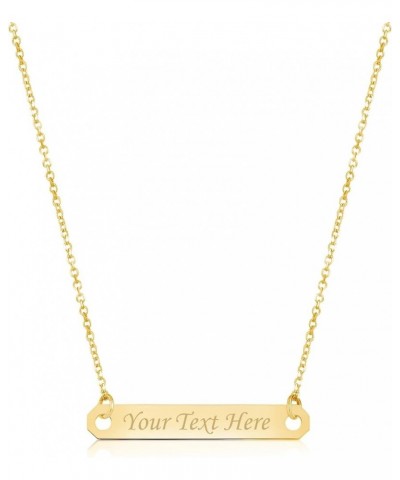 14K Yellow Gold Engravable Personalized Bar Pendant Necklace or Bracelet Polished Shiny on Cable Chain Italy Necklace - Horiz...