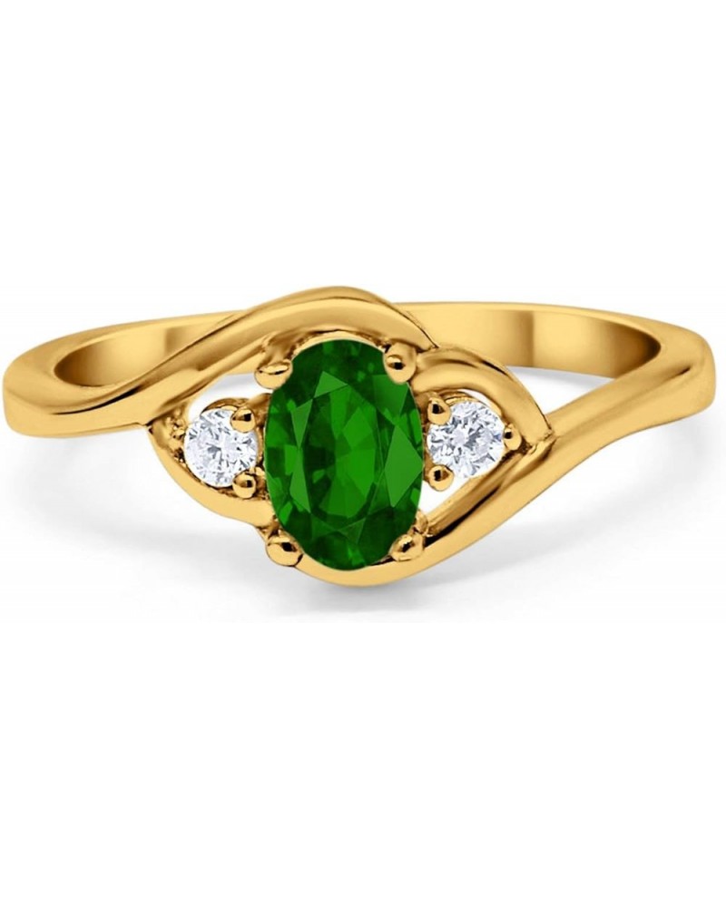 Wedding Engagement Ring Oval Cut Round Simulated Cubic Zirconia 925 Sterling Silver Yellow Tone, Simulated Green Emerald CZ $...