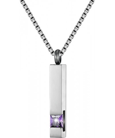 Silver Square Zircon Bar Cremation Urn Necklace for Ashes Memorial Pendant stainless steel Jewelry Dark Purple $12.31 Necklaces