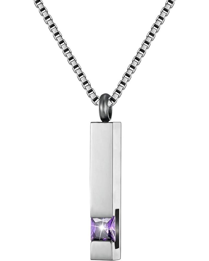 Silver Square Zircon Bar Cremation Urn Necklace for Ashes Memorial Pendant stainless steel Jewelry Dark Purple $12.31 Necklaces