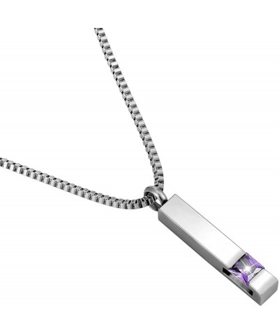 Silver Square Zircon Bar Cremation Urn Necklace for Ashes Memorial Pendant stainless steel Jewelry Dark Purple $12.31 Necklaces