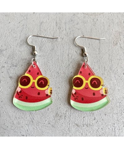 Funny Cute Acrylic Asymmetrical Strawberry Watermelon Lemon Pineapple Avocado Dangle Drop Earrings Creative Cartoon Resin Fru...