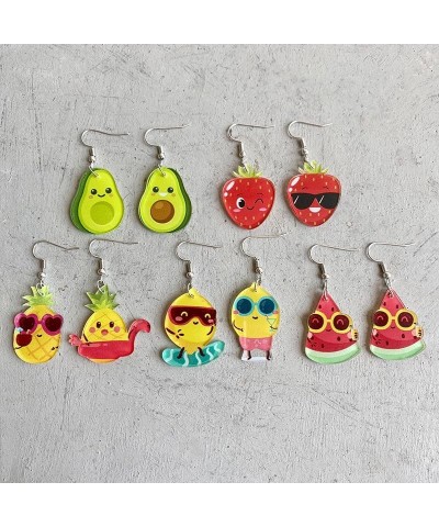 Funny Cute Acrylic Asymmetrical Strawberry Watermelon Lemon Pineapple Avocado Dangle Drop Earrings Creative Cartoon Resin Fru...