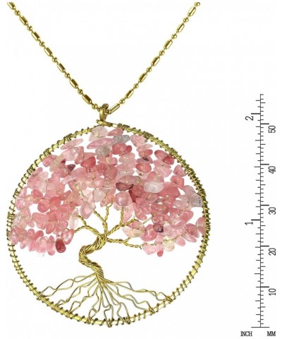 Colored Pink Glass Eternal Tree of Life Brass Long Necklace | Tree of Life Necklaces | Pendant Necklace for Women | Brass Nec...