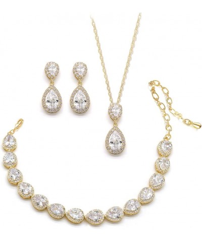 Cubic Zirconia Crystal Bridal Jewelry Set for Bride Bridesmaid Wedding Prom Teardrop Necklace Earrings Bracelet Jewellery Set...