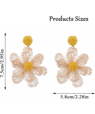 Raffia Flower Earrings – Handmade Rattan Flower Earrings Bohemia Statement Drop Fringe Earrings Jewelry Gift for Women Girls ...