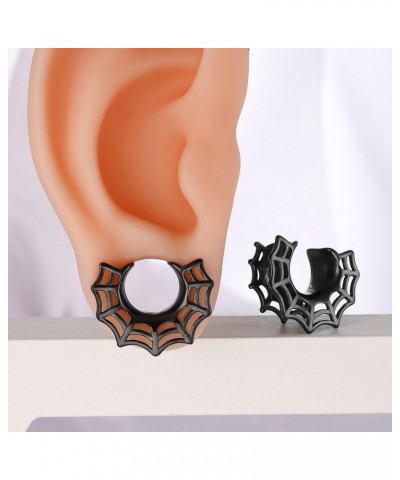 2 PCS Hypoallergenic 316 Stainless Steel 0G-1" Cute Spider Web Saddle Plugs Cool Saddle Gauges Halloween Ear Plugs Expander S...