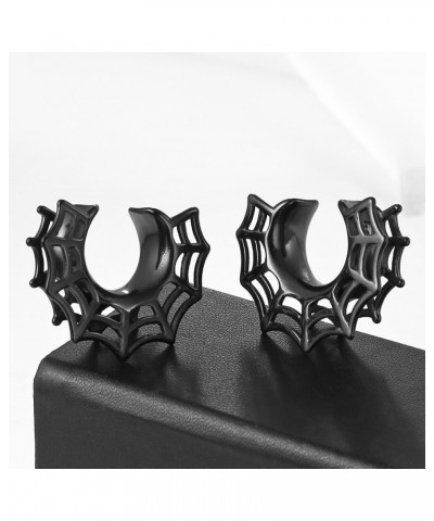 2 PCS Hypoallergenic 316 Stainless Steel 0G-1" Cute Spider Web Saddle Plugs Cool Saddle Gauges Halloween Ear Plugs Expander S...