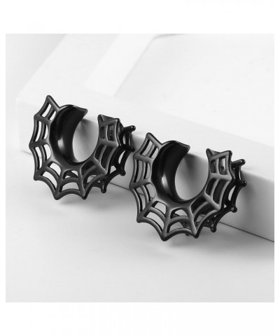 2 PCS Hypoallergenic 316 Stainless Steel 0G-1" Cute Spider Web Saddle Plugs Cool Saddle Gauges Halloween Ear Plugs Expander S...