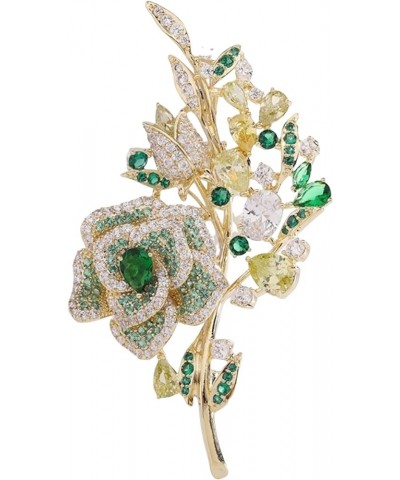 Cubic Zirconia Decorative Lily of the Valley Rose Peony Corsage Brooch for women Blazer Cardigan Pin Gift Jewelry Style1-Gree...