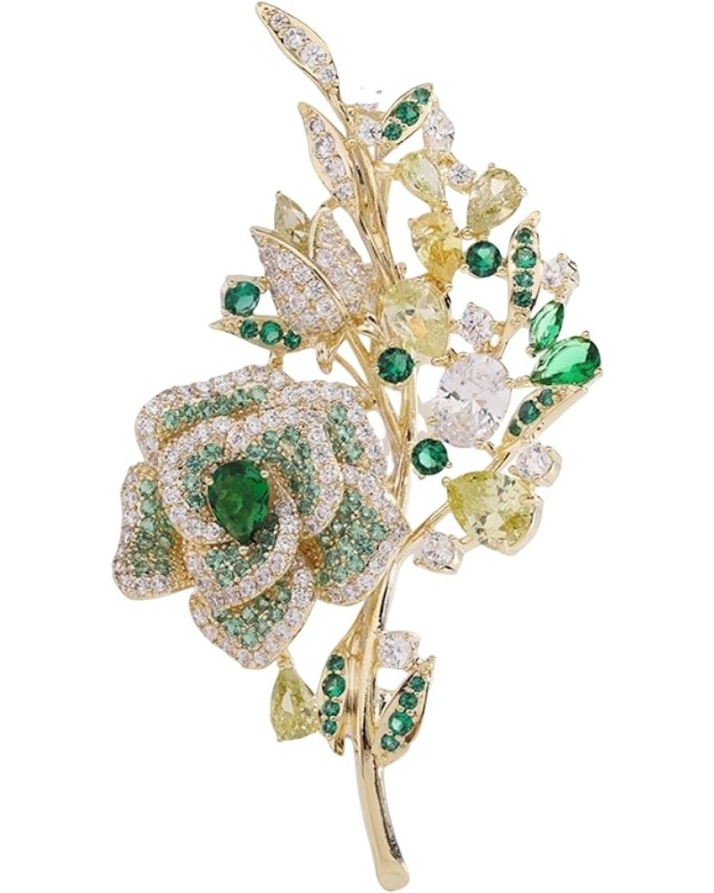 Cubic Zirconia Decorative Lily of the Valley Rose Peony Corsage Brooch for women Blazer Cardigan Pin Gift Jewelry Style1-Gree...