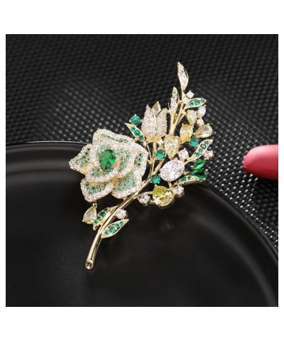 Cubic Zirconia Decorative Lily of the Valley Rose Peony Corsage Brooch for women Blazer Cardigan Pin Gift Jewelry Style1-Gree...