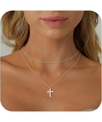 Cross Necklace for Women, 14K Gold Plated/Sterling Silver Chain Necklace Dainty Layered Gold Cross Pendant Necklace Simple Cu...