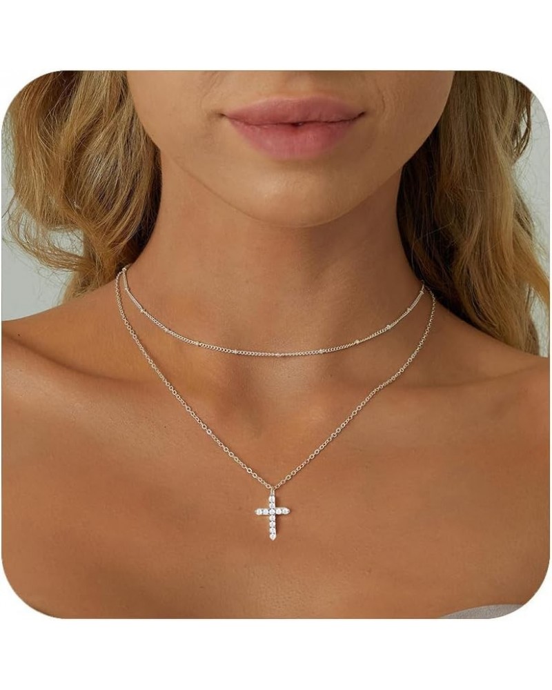 Cross Necklace for Women, 14K Gold Plated/Sterling Silver Chain Necklace Dainty Layered Gold Cross Pendant Necklace Simple Cu...