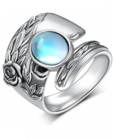 Moonstone Ring S925 Sterling Silver Rose Flower Moonstone Rings Thumb Rings Victorian Jewelry Gifts for Women Girls $24.95 Rings