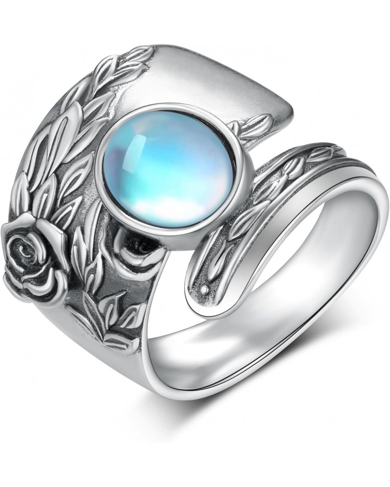 Moonstone Ring S925 Sterling Silver Rose Flower Moonstone Rings Thumb Rings Victorian Jewelry Gifts for Women Girls $24.95 Rings