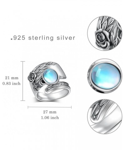 Moonstone Ring S925 Sterling Silver Rose Flower Moonstone Rings Thumb Rings Victorian Jewelry Gifts for Women Girls $24.95 Rings