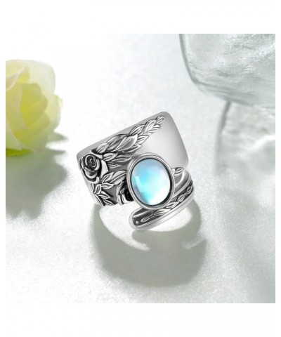 Moonstone Ring S925 Sterling Silver Rose Flower Moonstone Rings Thumb Rings Victorian Jewelry Gifts for Women Girls $24.95 Rings