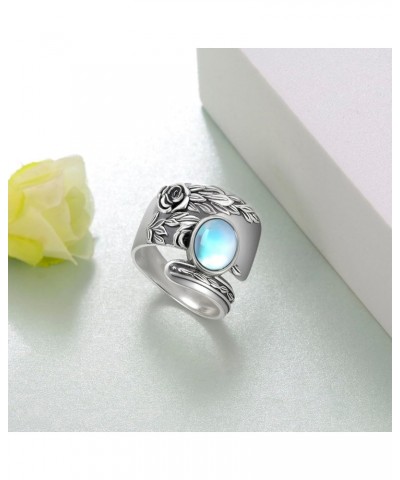 Moonstone Ring S925 Sterling Silver Rose Flower Moonstone Rings Thumb Rings Victorian Jewelry Gifts for Women Girls $24.95 Rings