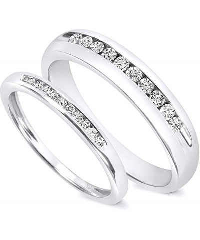 White Natural Diamond His and Hers Wedding Band Set in 10K White Gold (0.33 Cttw) Men Size - 13 Women Size - 13 $241.50 Others