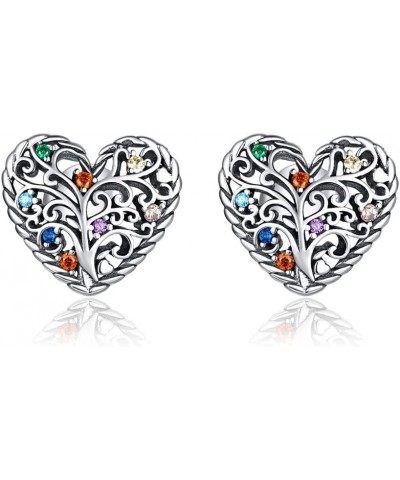 Filigree Love Heart Earrings for Women Girls 925 Sterling Silver Colorful Crystal Celthic Flourishing Tree Of Life Stud Tragu...