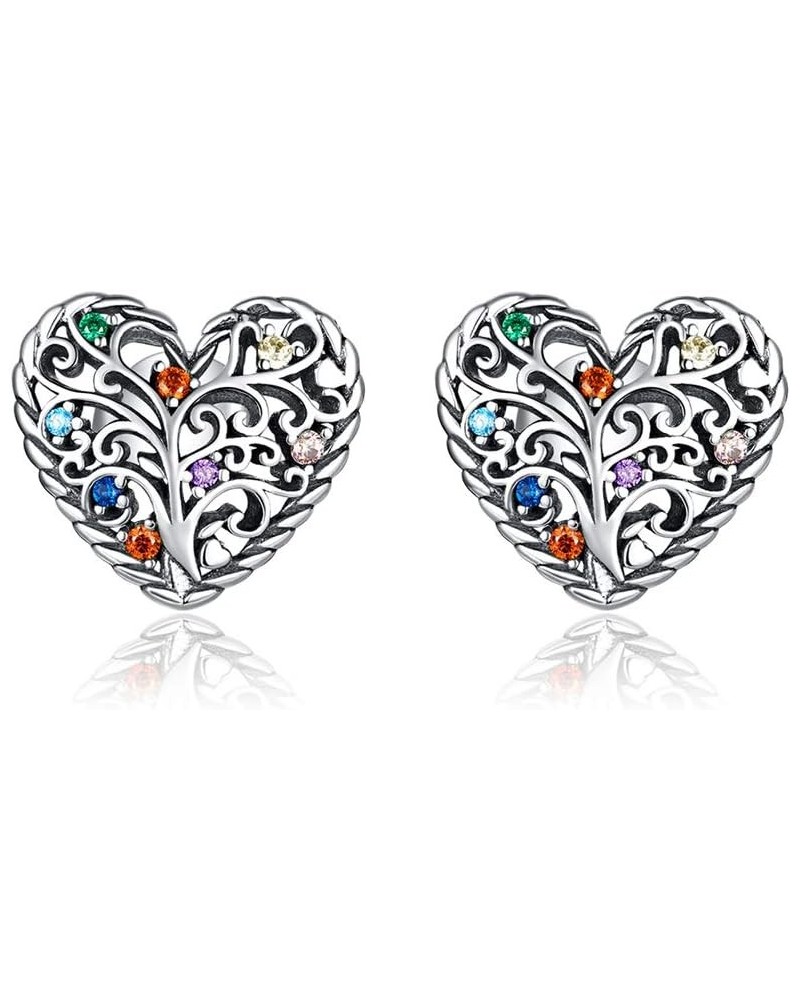 Filigree Love Heart Earrings for Women Girls 925 Sterling Silver Colorful Crystal Celthic Flourishing Tree Of Life Stud Tragu...