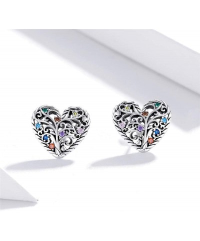 Filigree Love Heart Earrings for Women Girls 925 Sterling Silver Colorful Crystal Celthic Flourishing Tree Of Life Stud Tragu...