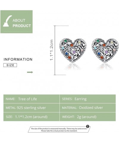 Filigree Love Heart Earrings for Women Girls 925 Sterling Silver Colorful Crystal Celthic Flourishing Tree Of Life Stud Tragu...