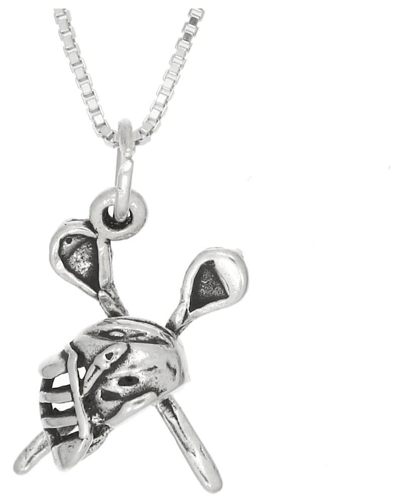 Sterling Silver Oxidized 3D Small Lacrosse Sticks with Helmet Charm or Pendant with Polished Box Chain Necklace 30.0 Inches $...