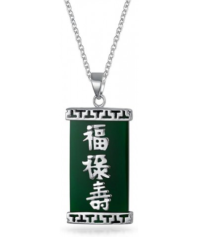 Asian Style Framed Rectangle Circle Round Medallion Good Fortune Fu Character Chinese Symbol Dyed Green Jade Agate Pendant Ne...