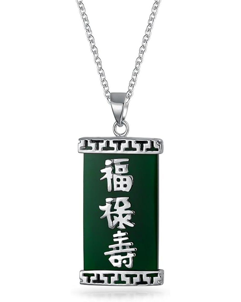 Asian Style Framed Rectangle Circle Round Medallion Good Fortune Fu Character Chinese Symbol Dyed Green Jade Agate Pendant Ne...