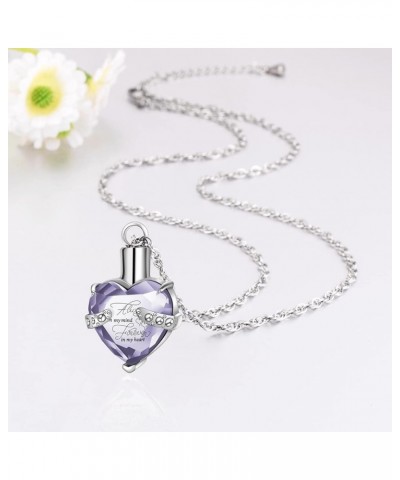 Crystal Urn Necklace for Human Ashes Heart Birthstone Memorial Cremation Jewelry Ash Necklace for Women Light Purple $9.11 Ne...