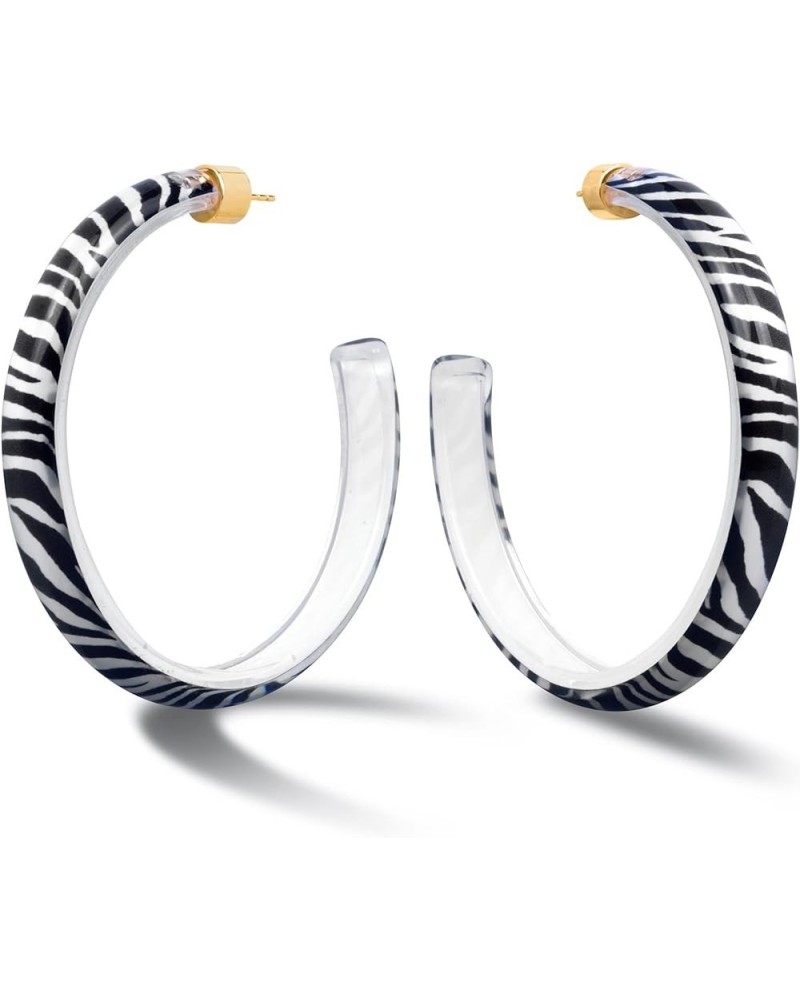 Gold Plated Sterling Silver Lucite Open Hoop Earrings for Women - Assorted Colors, Sizes and Designs 60MM (2.36 inches) Zebra...