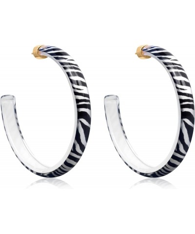 Gold Plated Sterling Silver Lucite Open Hoop Earrings for Women - Assorted Colors, Sizes and Designs 60MM (2.36 inches) Zebra...