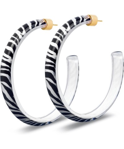 Gold Plated Sterling Silver Lucite Open Hoop Earrings for Women - Assorted Colors, Sizes and Designs 60MM (2.36 inches) Zebra...